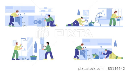 Home appliances and plumbing repair service set, flat vector illustration. 83156642