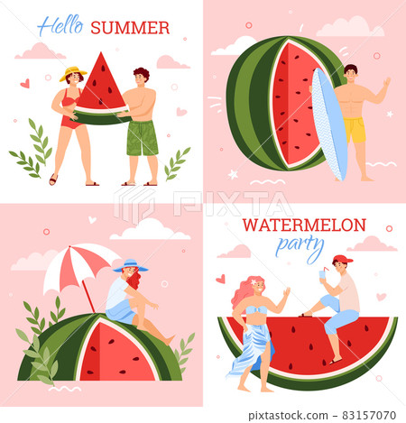 Summer watermelon banners for social network and web, flat vector illustration. 83157070