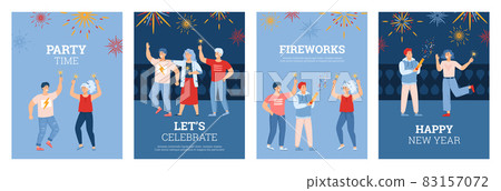 Set vector posters with advertise fireworks for holiday event, new year celebrate 83157072
