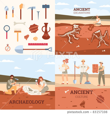 Archaeological banners or posters collection, flat vector illustration. Archaeological banners or posters collection, flat vector illustration. 83157108