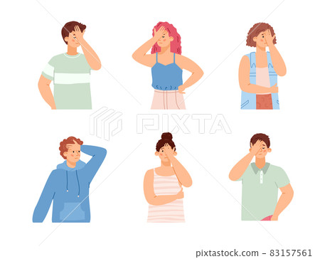 Sad disappointed people cover faces with palm a vector isolated illustrations. 83157561