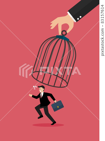 Businessman run away from stomping foot 83157614