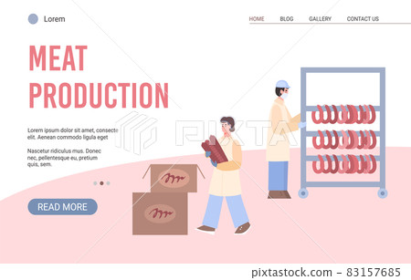 Meat production industry website interface, flat cartoon vector illustration. Meat production industry website interface, flat cartoon vector illustration. 83157685