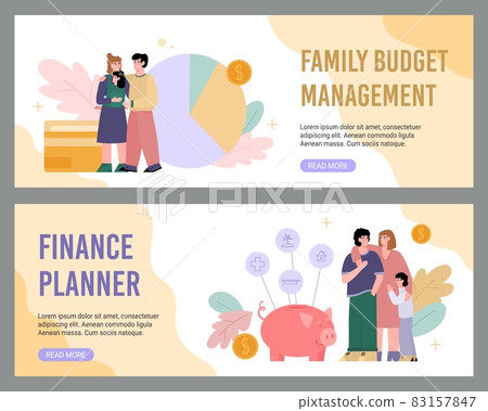 Family budget management and finance planner banners flat vector illustration. 83157847