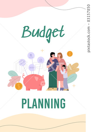 Family budget planning banner with people saving money flat vector illustration. 83157850