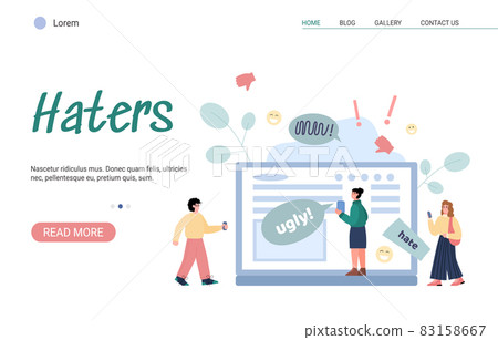 Site with people facing bullying in internet, flat vector illustration. Site with people facing bullying in internet, flat vector illustration. 83158667