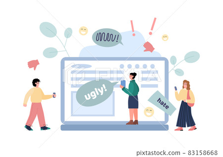 Online haters and aggression in network, cyberbullying, flat vector illustration. Online haters and aggression in network, cyberbullying, flat vector illustration. 83158668