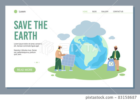 Save the Earth site with people fighting global warming vector illustration. 83158687