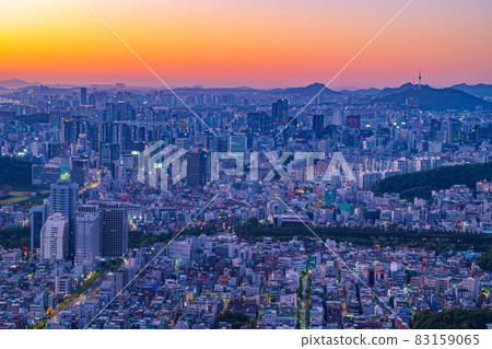 Seoul city night view from the top of the mountain at sunset time Seoul city night view from the top of the mountain at sunset time 83159065