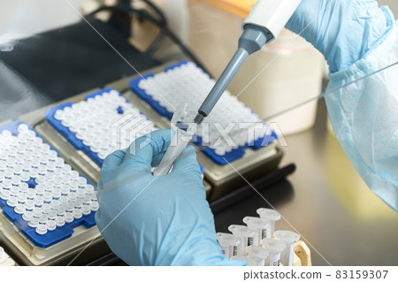 A chemical sample bottle. Centrifuge. A test tube vial sets for analysis. 83159307