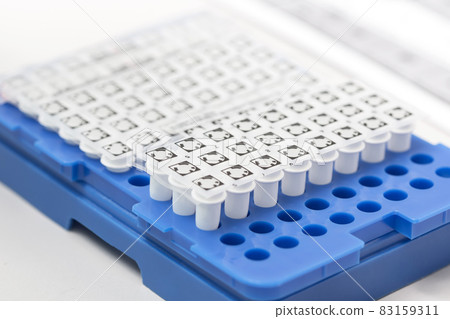 A set of glass tubes for samples. Laboratory chemical equipment. A set of glass tubes for samples. Laboratory chemical equipment. 83159311
