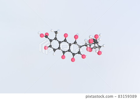 Carminic acid molecule, isolated molecular model. 3D rendering Carminic acid molecule, isolated molecular model. 3D rendering 83159389