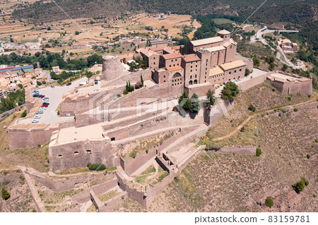 Aerial view of walled fortified castle of Cardona, Catalonia, Spain 83159781