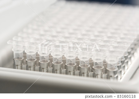 A set of glass tubes for samples. Laboratory chemical equipment. 83160118