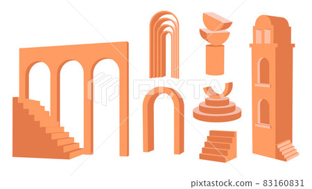 Geometric aesthetic background with 3d arch boho Geometric aesthetic background with 3d arch boho 83160831