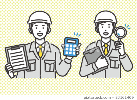 Vector illustration material of workers who hold a magnifying glass or make a quote / Communication / Site supervision / Construction / Refo Vector illustration material of workers who hold a magnifying glass or make a quote / Communication / Site supervision / Construction / Refo 83161409