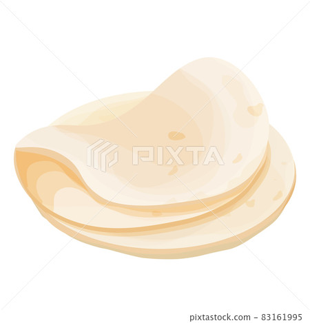 Lavash, tortilla. Mexican cuisine ingredient in cartoon style isolated on white background. Fast food, traditional bread. 83161995