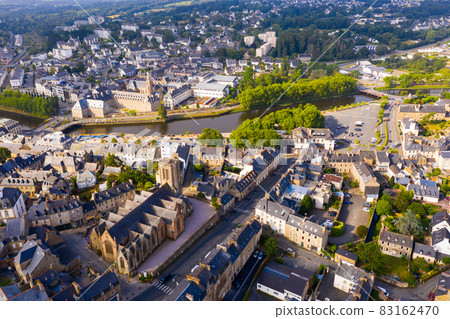 Aerial view of Lannion city on the Lege river, Brittany region Aerial view of Lannion city on the Lege river, Brittany region 83162470