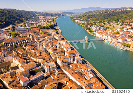 View from drone of French city of Vienne in summer 83162480