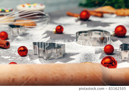 Preparing for Christmas. Baking holiday cookies close up Preparing for Christmas. Baking holiday cookies close up 83162505