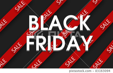 Black Friday Sale sign with red ribbons on… - Stock Illustration