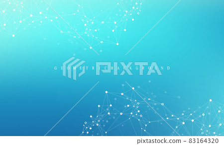 Digits abstract background with connected line and dots, wave flow. Digital neural networks. Network and connection background for your presentation. Graphic polygonal background. Vector illustration. 83164320