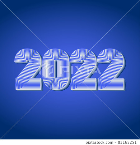 2022 Happy New Year. Abstract geometric cover design background. 3d dimensional 2022 numbers in thin lines striped style vector illustration. Annual Report, banner, brochure, label. Neon blue colors 83165251