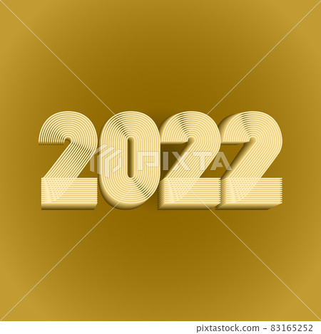 2022 Happy New Year. Abstract geometric cover design background. 3d dimensional 2022 numbers in thin lines striped style vector illustration. Annual Report, banner, brochure, label. Golden yellow 83165252