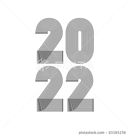 2022 Happy New Year. Abstract geometric cover design background. 2022 numbers in thin lines striped style vector illustration. Annual Report, banner, brochure, label, flyer, poster. Black white colors 83165256