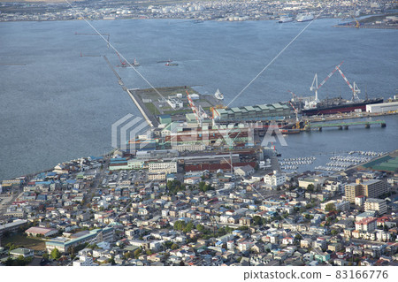 函館山天文台的函館碼頭（造船廠）和函館港 83166776