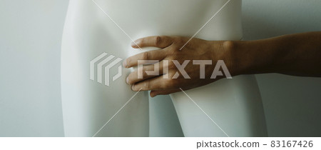 man covers the mannequins crotch, we banner man covers the mannequins crotch, we banner 83167426