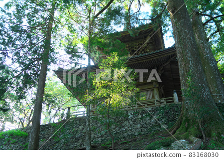 [Shikoku 88 temples] 21st Tairyu-ji stone wall and Tahoto pagoda Anan City, Tokushima Prefecture 83168030
