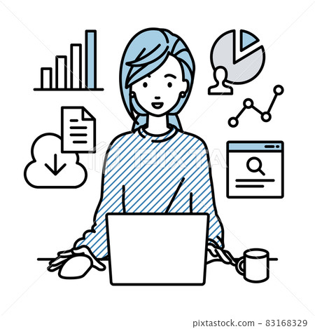 一位遠程工作的女性坐在辦公桌前,打開她的電腦進行研究、分析數據和編寫報告 一位遠程工作的女性坐在辦公桌前,打開她的電腦進行研究、分析數據和編寫報告 83168329