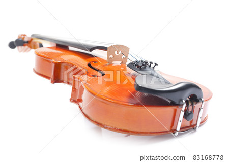 Part of old violin on white background. Musical instrument of vintage style. 83168778