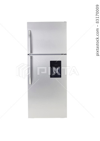 New Refrigerator Isolated on White Background. Modern Kitchen and Domestic Major Appliances. New Refrigerator Isolated on White Background. Modern Kitchen and Domestic Major Appliances. 83170009