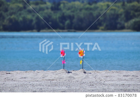 Osorezan Lake Usori Scenery with a windmill 83170078
