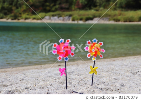 Osorezan Lake Usori Scenery with a windmill 83170079