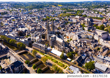 Aerial view of Quimper overlooking of Cathedral, France Aerial view of Quimper overlooking of Cathedral, France 83170138