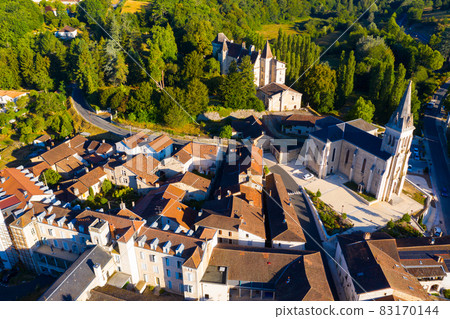 Aerial view of castle Chateau L'Eveque. Dordogne region Aerial view of castle Chateau L'Eveque. Dordogne region 83170144