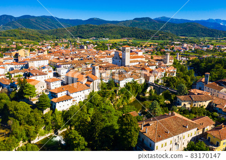 Aerial view on the city Cividale del Friuli. Aerial view on the city Cividale del Friuli. 83170147