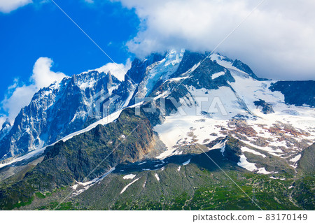 Snow covered rocky mountain Aiguille Verte in French Alps Snow covered rocky mountain Aiguille Verte in French Alps 83170149