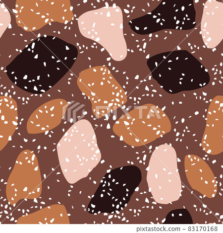 Seamless pattern terrazzo isolated on brown background. Vintage stone floor. Textile design fashion print. Seamless pattern terrazzo isolated on brown background. Vintage stone floor. Textile design fashion print. 83170168