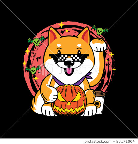 Halloween cartoon pumpkin dog vintage logo vector icon hand drawn illustration 83171004