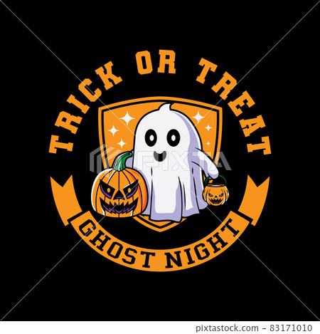 Halloween cartoon trick or treat ghost night vintage logo vector icon hand drawn illustration  83171010
