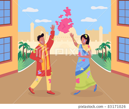 Celebrating Holi festival flat color vector... - Stock Illustration  [83171026] - PIXTA