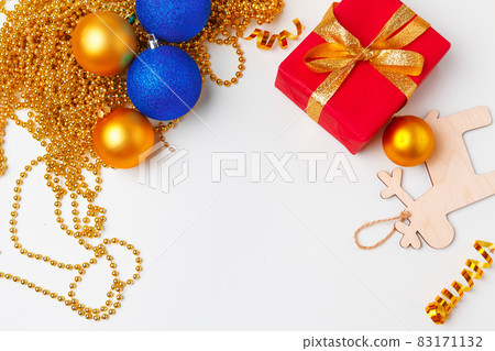Christmas gift and christmas decorations isolated on white background Christmas gift and christmas decorations isolated on white background 83171132