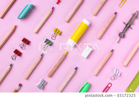 School supplies on pink background. Back to school concept.. 83172325