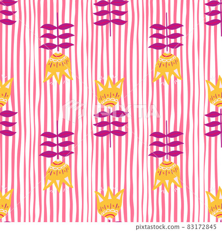 Pretty flower folk art seamless pattern on stripe background. Pretty flower folk art seamless pattern on stripe background. 83172845