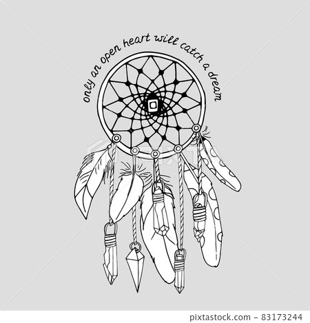 Vintage dreamcatcher with feathers and crystals and hand lettering Only an Open Heart Will Catch a Dream Vintage dreamcatcher with feathers and crystals and hand lettering Only an Open Heart Will Catch a Dream 83173244