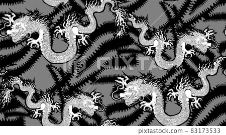 Asian dragon. Seamless abstract pattern. Black and white coloring.  83173533